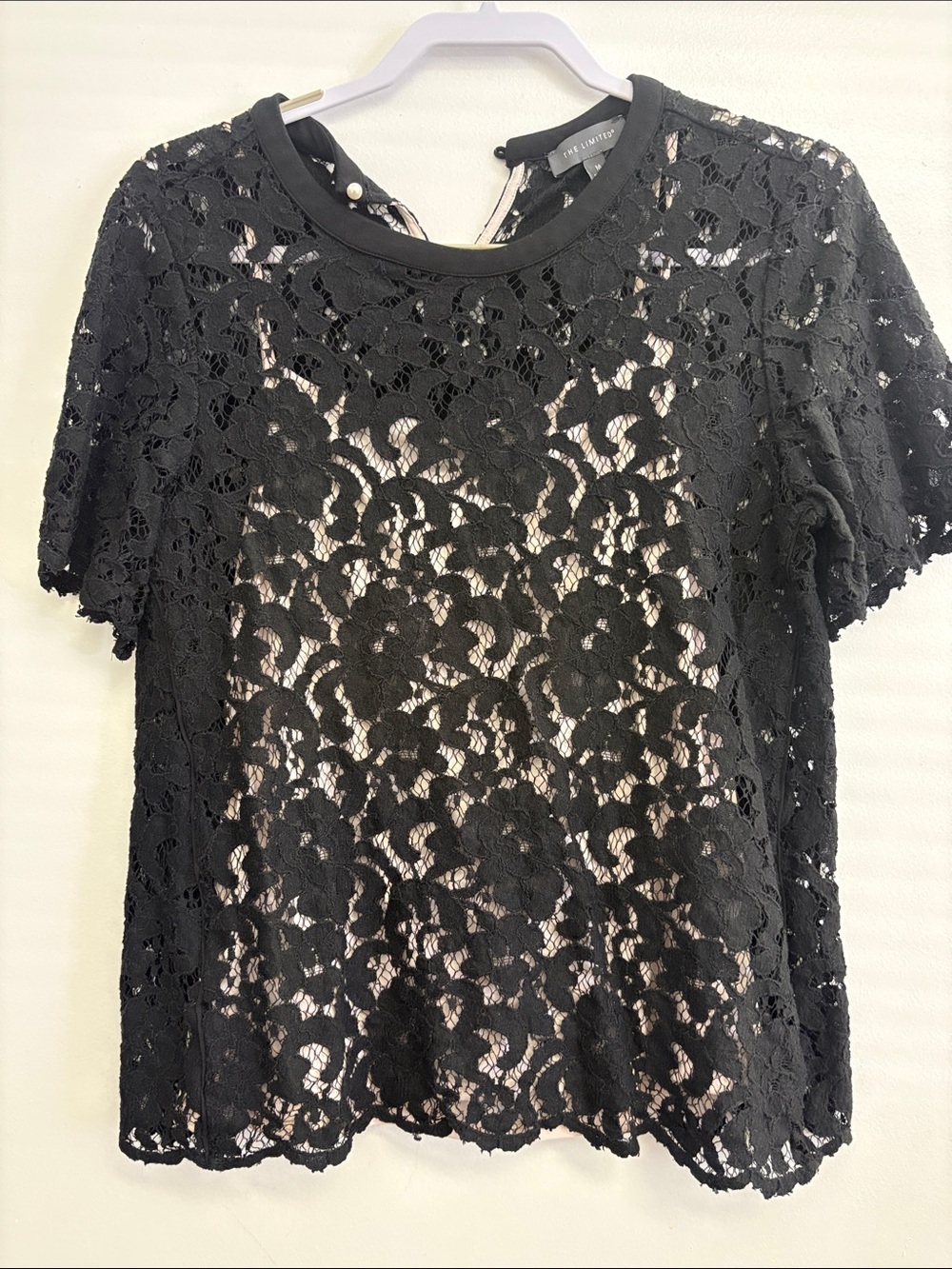 The Limited Black Floral Lace Short Sleeve Top